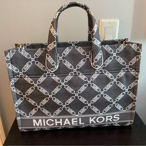 Michael Kors Grey and White Large Logo Tote